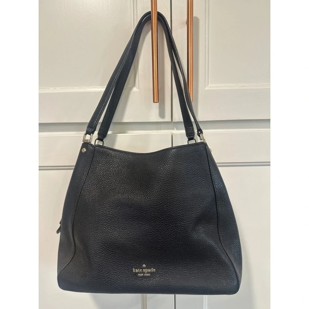 Kate Spade New York Pebble Leather Shoulder Bag Black purse Gold Hardware Leila - Picture 1 of 13